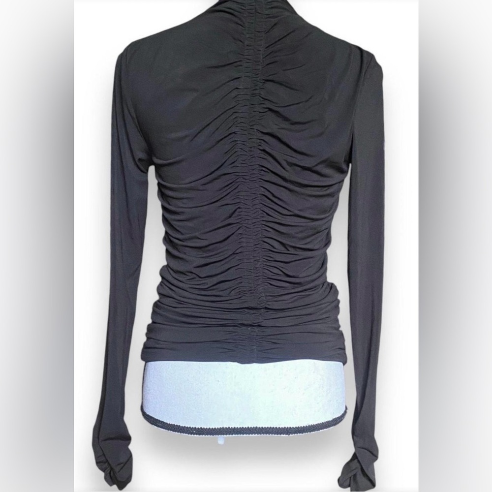 🖤 EUC RACHEL PARCELL Black Ruched Stretch Knit Long Sleeve Top | Women’s Small - Picture 2 of 9